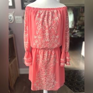 White House Black Market Coral Poet Sleeve Dress